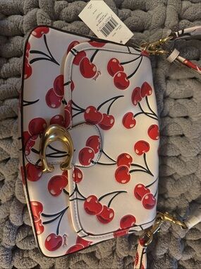 Coach White Leather Cherry-Print Crossbody Bag with Gold Hardware